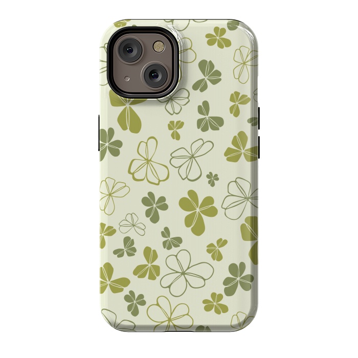 iPhone 14 StrongFit Lucky Clover in Cream and Green by Paula Ohreen
