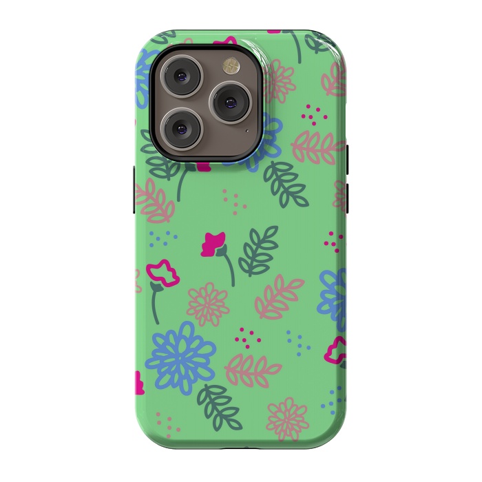 iPhone 14 Pro StrongFit blue pink floral pattern by MALLIKA