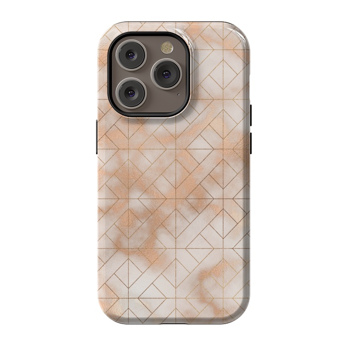 iPhone 14 Pro StrongFit Modern Quadrangle Shapes Rose Gold Marble Pattern by  Utart