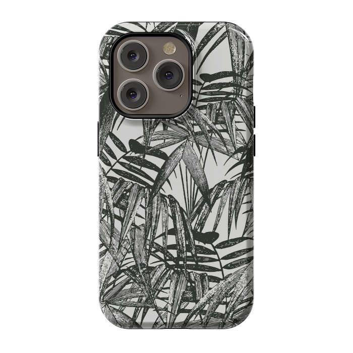 iPhone 14 Pro StrongFit Vintage Palm Leaves Black And White by Andrea Haase