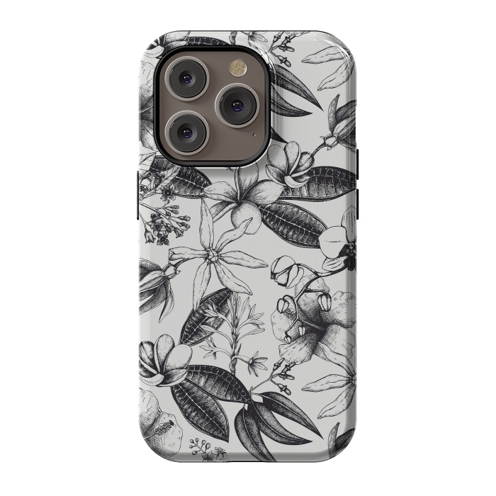 iPhone 14 Pro StrongFit Black And White Exotic Flower Pattern by Andrea Haase