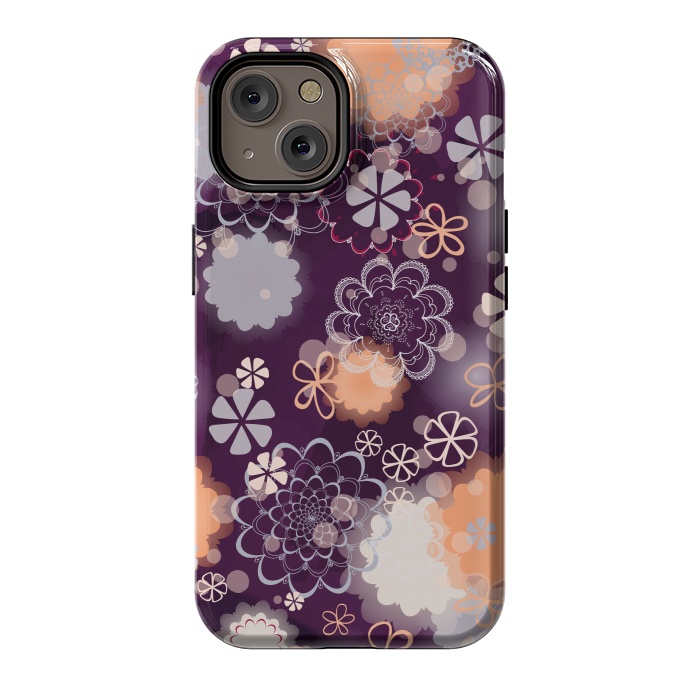 iPhone 14 StrongFit Lacy Flowers on Dark Purple by Paula Ohreen