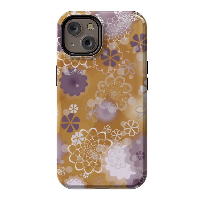 iPhone 14 StrongFit Lacy Flowers on Mustard by Paula Ohreen