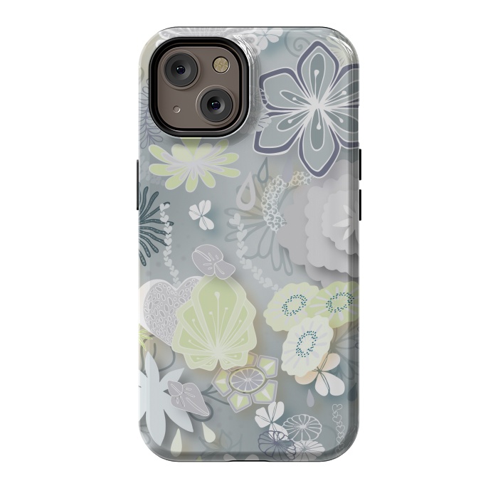 iPhone 14 StrongFit Paper-Cut Florals on Grey by Paula Ohreen