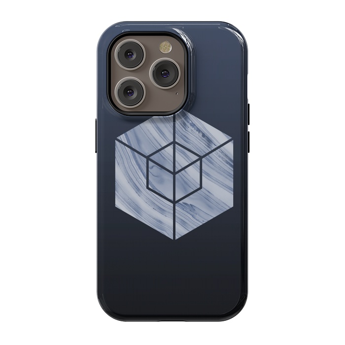 iPhone 14 Pro StrongFit Marbled Hexagon In Shades Of Blue by Andrea Haase