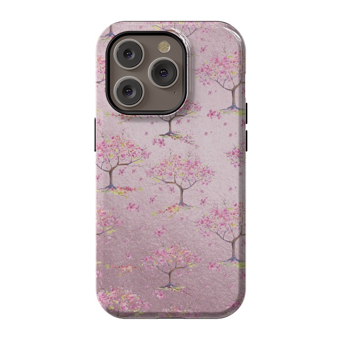 iPhone 14 Pro StrongFit Pink Metal Cherry Blossom Trees Pattern by  Utart