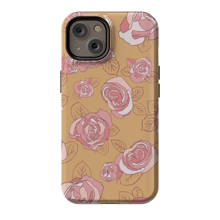 iPhone 14 StrongFit Retro Roses on Mustard by Paula Ohreen