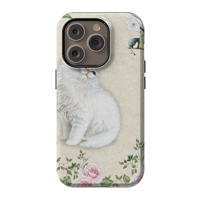 iPhone 14 Pro StrongFit Kitty Welcomes Bird by Creativeaxle