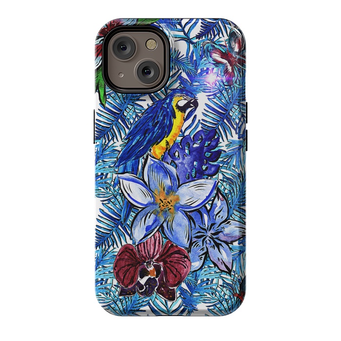 iPhone 14 StrongFit Blue Jungle Bird Pattern by  Utart