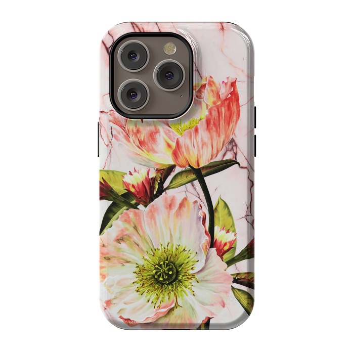 iPhone 14 Pro StrongFit Flowering on pink marble by Mmartabc