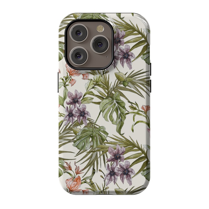 iPhone 14 Pro StrongFit Watercolor tropical foliage by Mmartabc