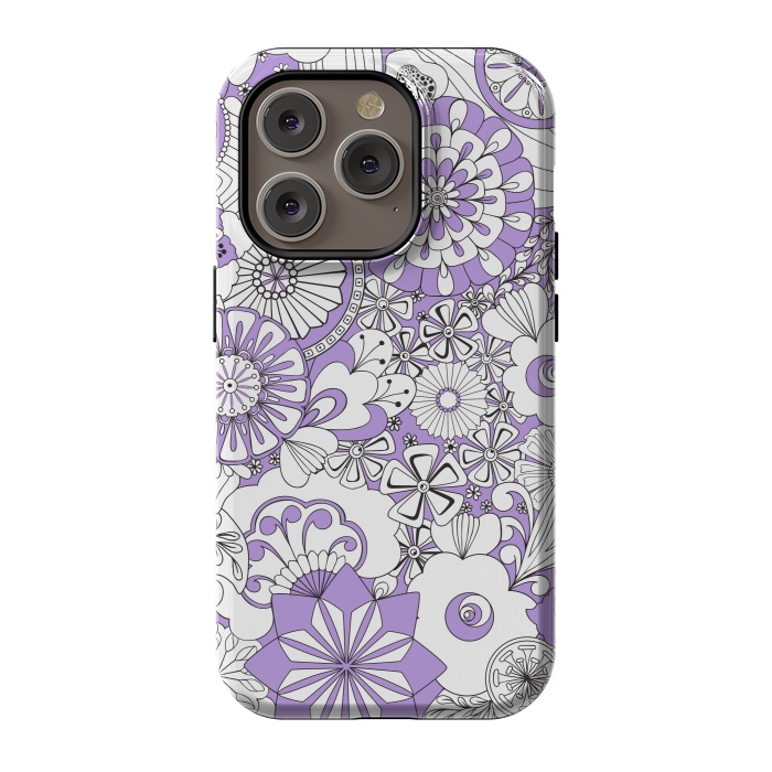 iPhone 14 Pro StrongFit 70s Flowers - Lilac and White by Paula Ohreen