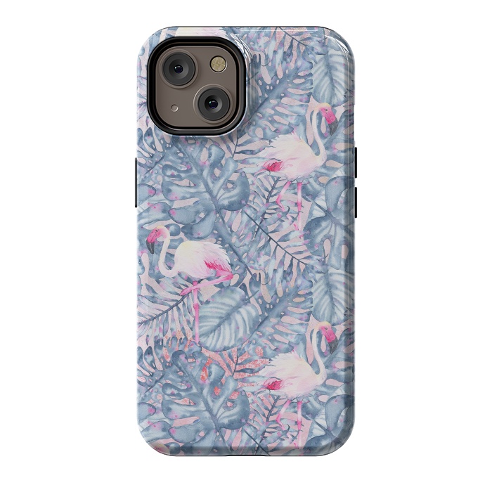 iPhone 14 StrongFit Pink and Blue Flamingo Summer  by  Utart