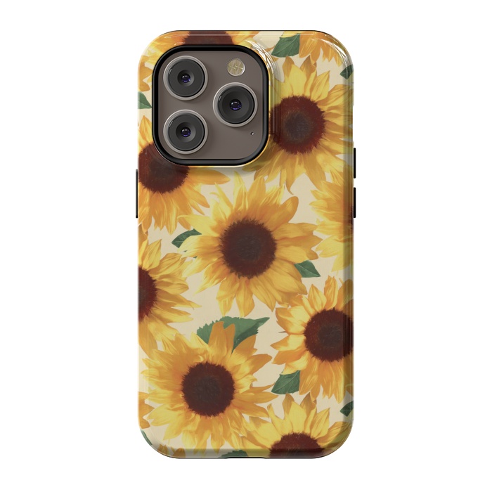 iPhone 14 Pro StrongFit Happy Yellow Sunflowers by Micklyn Le Feuvre