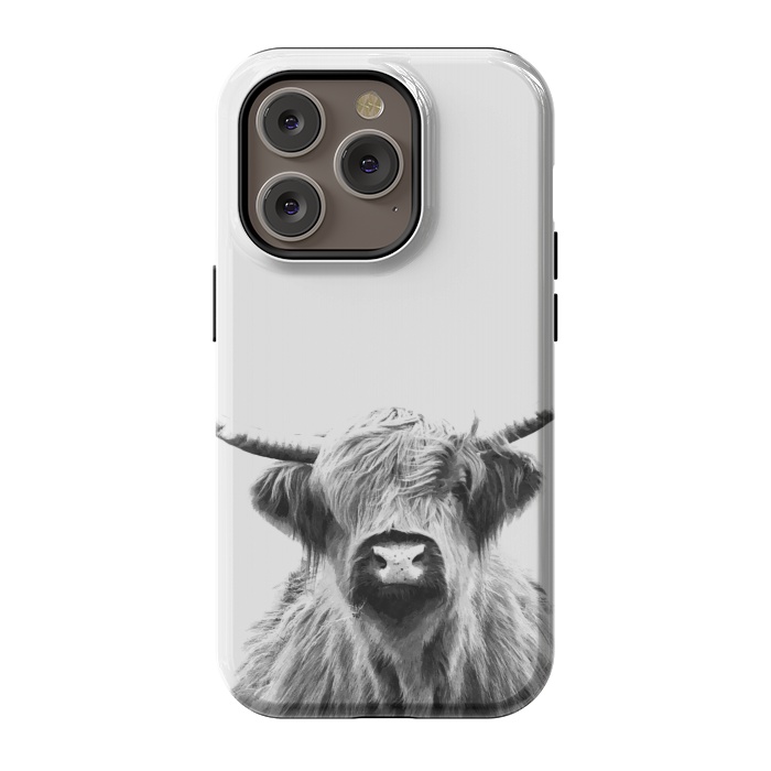 iPhone 14 Pro StrongFit Black and White Highland Cow by Alemi