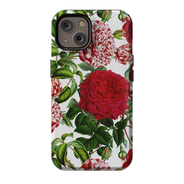 iPhone 14 StrongFit Red and White Vintage Roses Pattern by  Utart