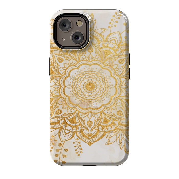 iPhone 14 StrongFit Queen Starring of Mandala-Gold Sunflower I by ''CVogiatzi.