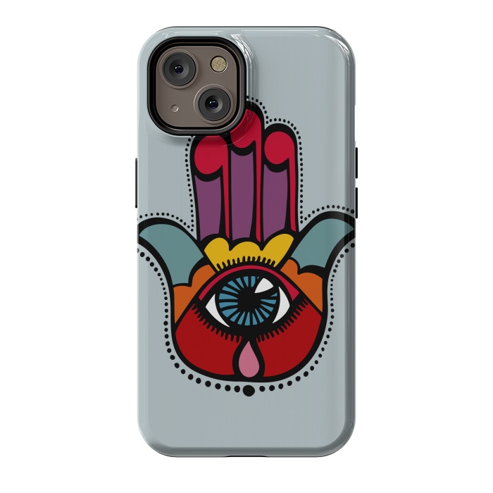 iPhone 14 StrongFit Pop Hamsa over Blue by Majoih