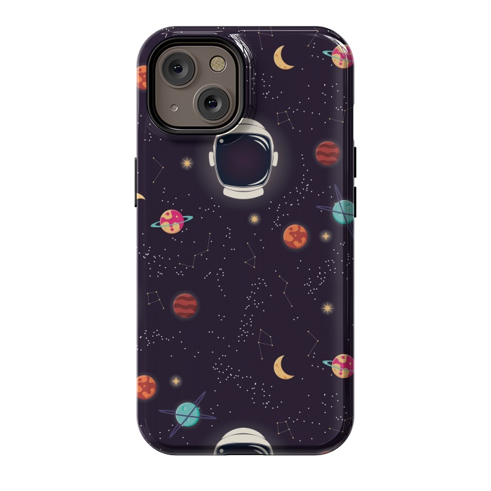 iPhone 14 StrongFit Universe with planets, stars and astronaut helmet seamless pattern, cosmos starry night sky by Jelena Obradovic
