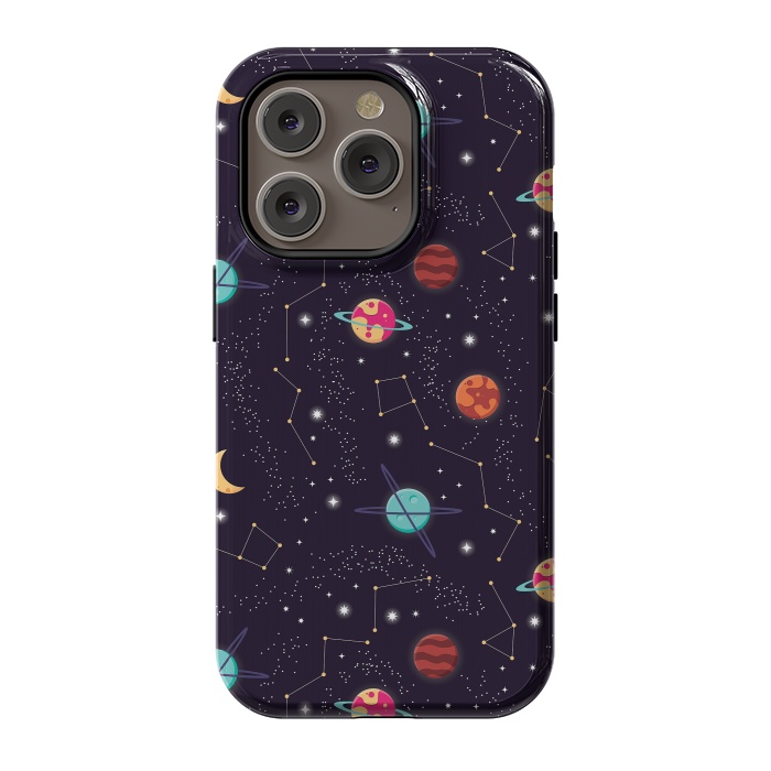iPhone 14 Pro StrongFit Universe with planets and stars seamless pattern, cosmos starry night sky 004 by Jelena Obradovic