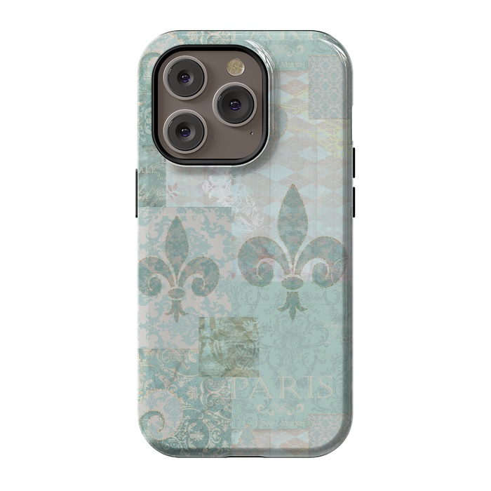 iPhone 14 Pro StrongFit Vintage Patchwork Soft Teal by Andrea Haase