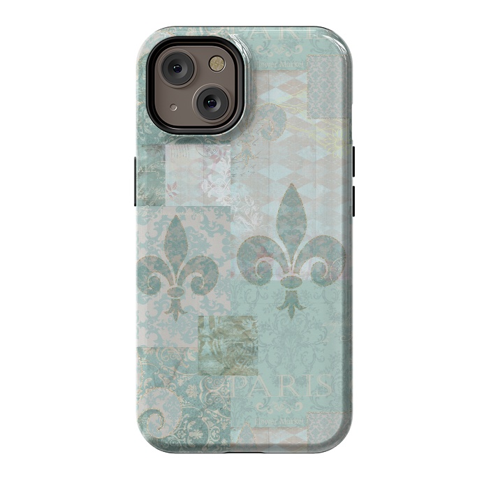 iPhone 14 StrongFit Vintage Patchwork Soft Teal by Andrea Haase
