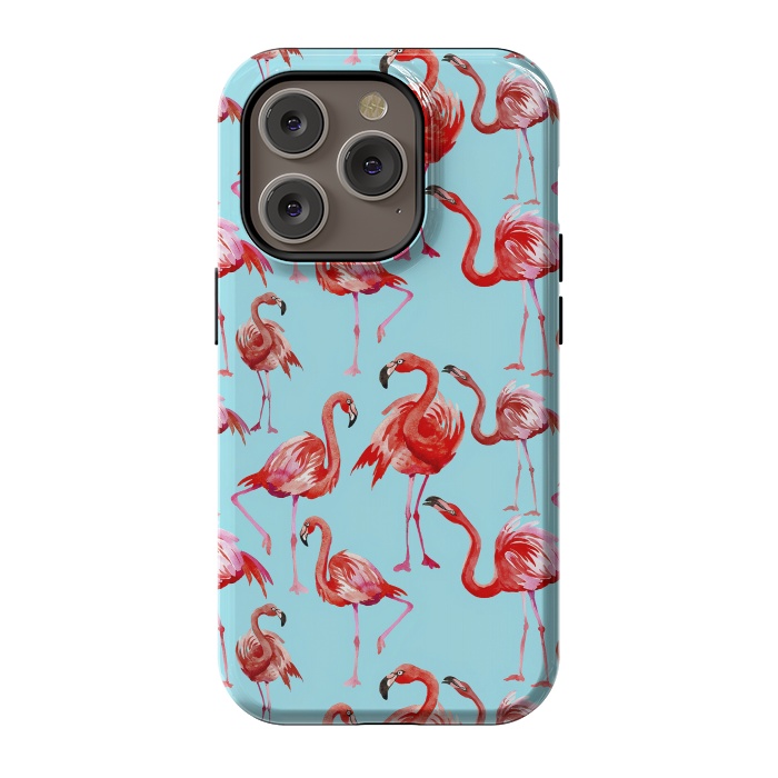 iPhone 14 Pro StrongFit Flamingos on Blue by  Utart