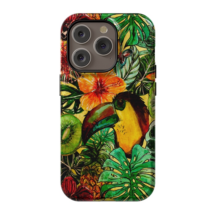 iPhone 14 Pro StrongFit Tropical bird in flower jungle by  Utart