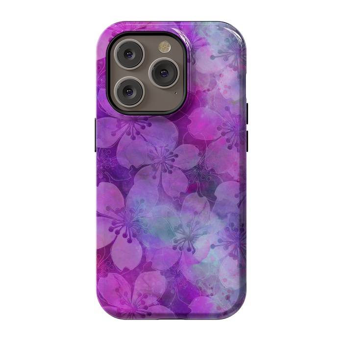 iPhone 14 Pro StrongFit Purple Watercolor Flower Pattern by Andrea Haase