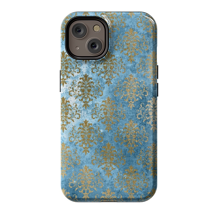 iPhone 14 StrongFit Blue and Gold Trendy Vintage Damask Pattern by  Utart