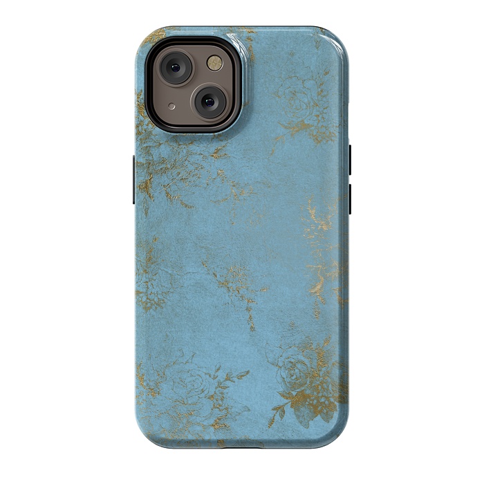 iPhone 14 StrongFit  Gold Damask on Sky Blue  by  Utart