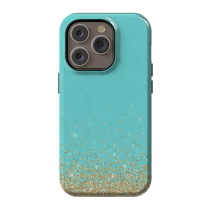 iPhone 14 Pro StrongFit Teal and Gold Glitter by  Utart