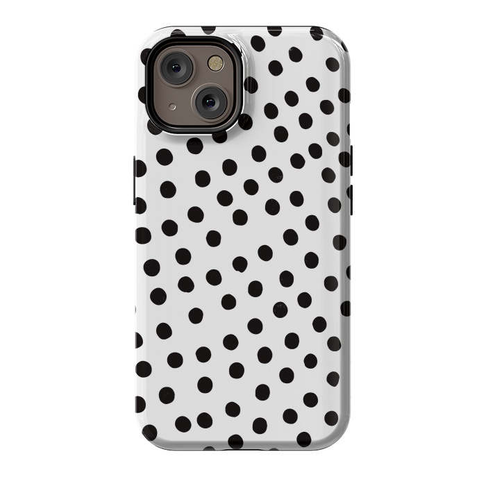 iPhone 14 StrongFit Drunk black polka dots on white by DaDo ART