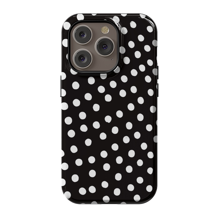 iPhone 14 Pro StrongFit Drunk little white polka dots on black  by DaDo ART