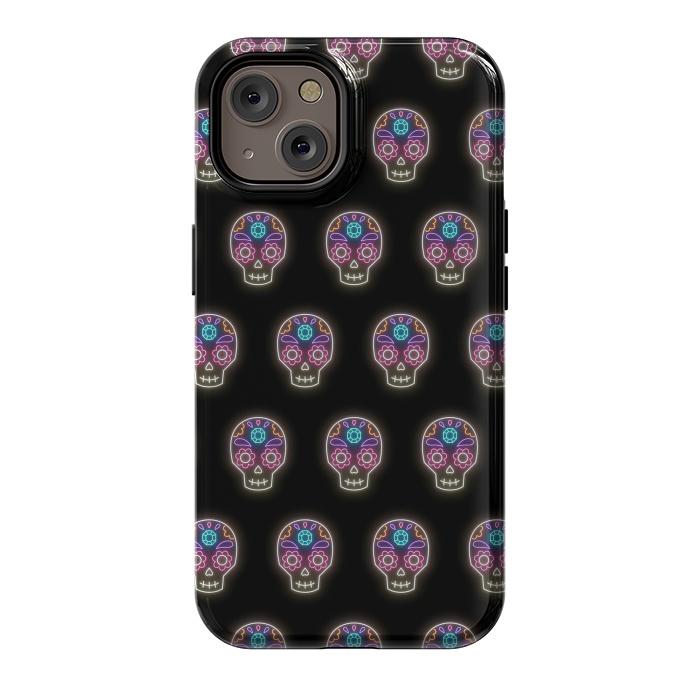 iPhone 14 StrongFit Neon sugar skull pattern by Laura Nagel