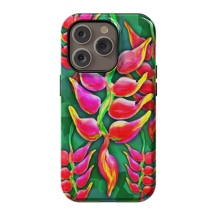 iPhone 14 Pro StrongFit Exotic Flowers Heliconia Pendula Bright Red  by BluedarkArt