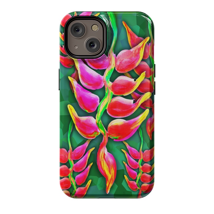 iPhone 14 StrongFit Exotic Flowers Heliconia Pendula Bright Red  by BluedarkArt
