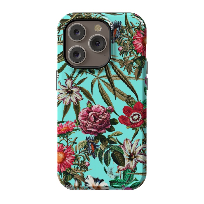 iPhone 14 Pro StrongFit Marijuana and Floral Pattern II by Burcu Korkmazyurek