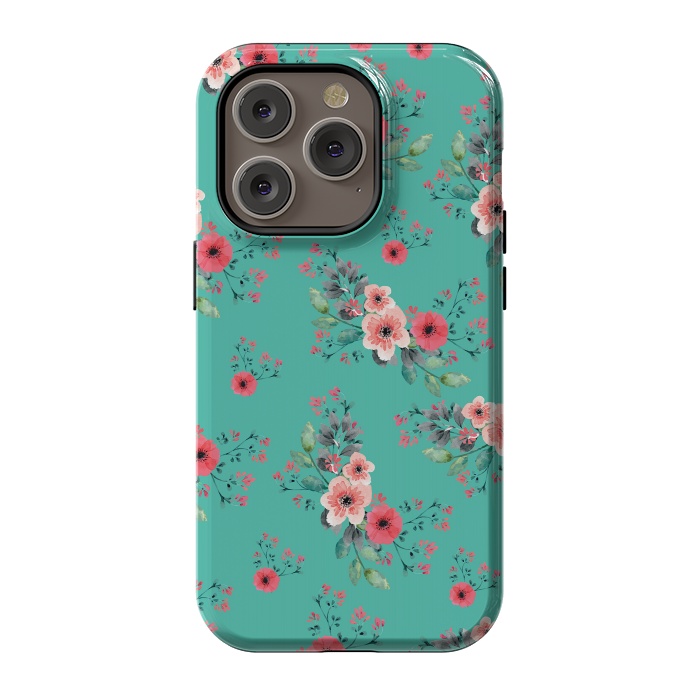 iPhone 14 Pro StrongFit Flowers in Aquamarine by Rossy Villarreal