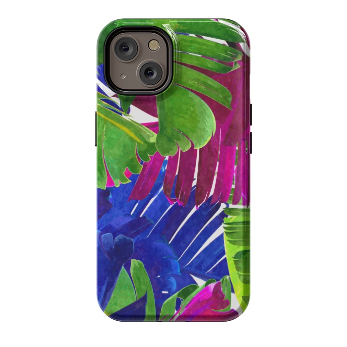 iPhone 14 StrongFit Colorful Tropica Leaves by Alemi