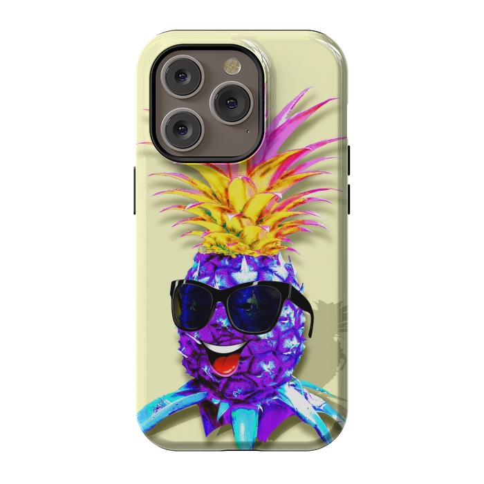 iPhone 14 Pro StrongFit Pineapple Ultraviolet Happy Dude with Sunglasses  by BluedarkArt