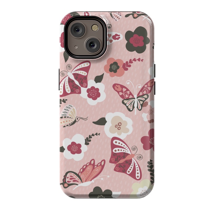 iPhone 14 StrongFit Beautiful Butterflies on Dusty Pink by Paula Ohreen