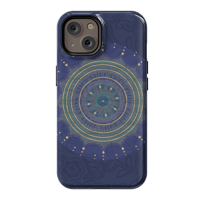 iPhone 14 StrongFit Blue Mandala With Gold by Andrea Haase