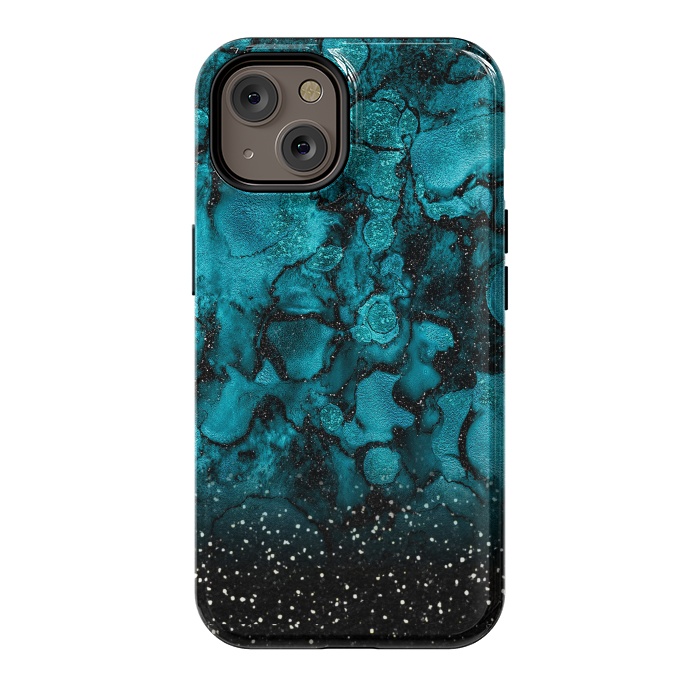iPhone 14 StrongFit Indigo Blue Marble and Black Glitter by  Utart