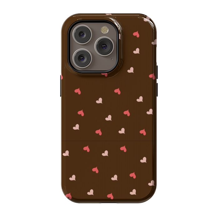 iPhone 14 Pro StrongFit red hearts with brown background by MALLIKA