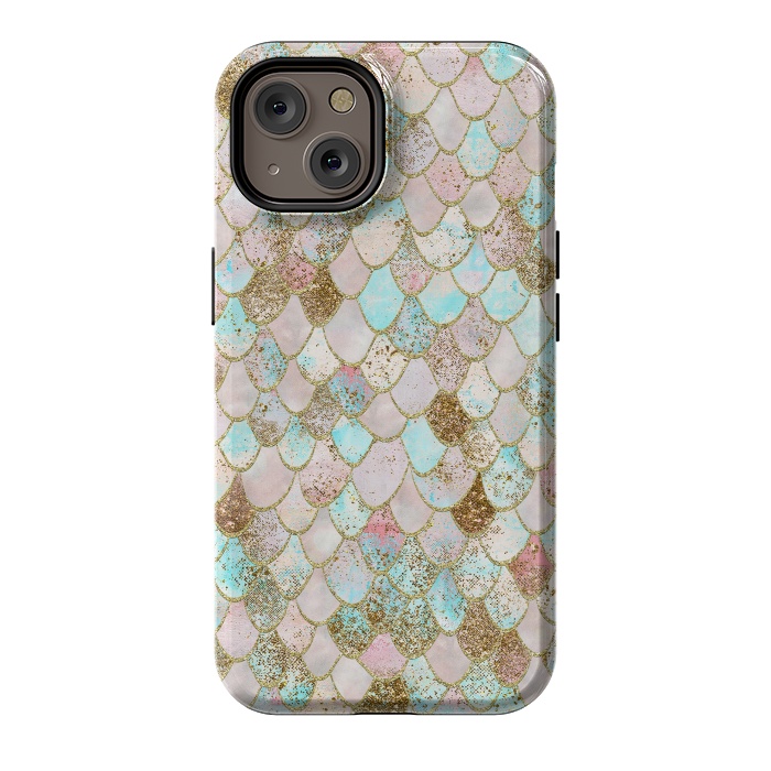 iPhone 14 StrongFit Watercolor Wonky Gold Glitter Pastel Summer Mermaid Scales  by  Utart