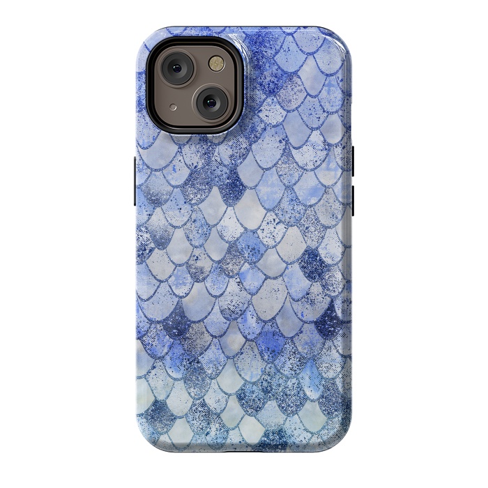 iPhone 14 StrongFit Blue Summer Wonky Watercolor and Glitter Mermaid Scales by  Utart