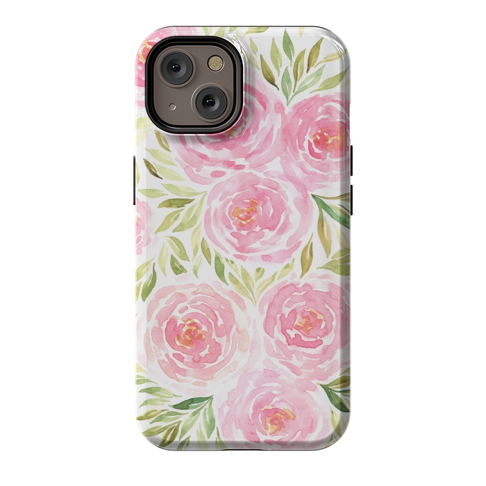 iPhone 14 StrongFit Pastel Pink Peony Floral Print by Becky Starsmore