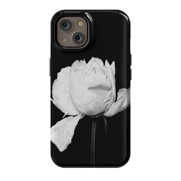 iPhone 14 StrongFit White Peony Black Background by Alemi