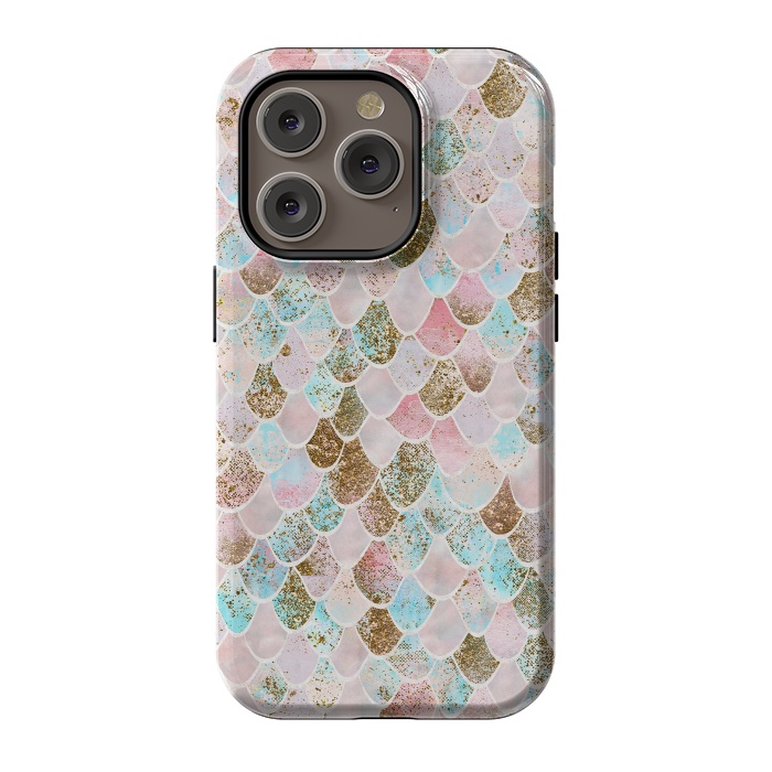 iPhone 14 Pro StrongFit Wonky Watercolor Pink and Blue Mermaid Scales  by  Utart